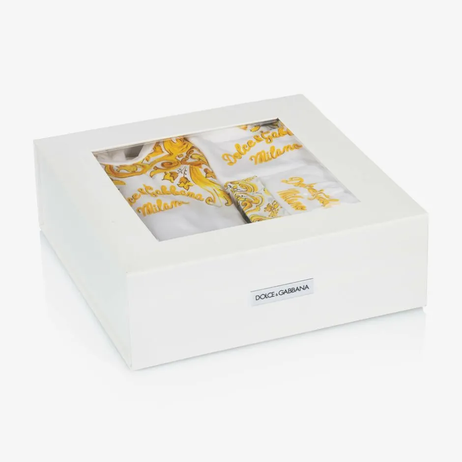 Dolce amp; Gabbana Girls White & Yellow Cotton Babysuit Set