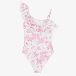 Selini Action Girls White Beaded & Ruffle Swimsuit Best