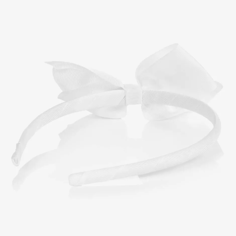Peach Ribbons Girls White Bow Hairband Discount