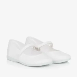 Pisamonas Girls White Canvas Bar Shoes New