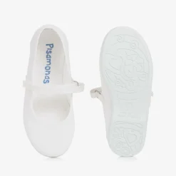 Pisamonas Girls White Canvas Bar Shoes New