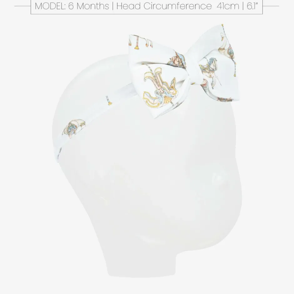 Atelier Choux Paris Girls White Carousel Print Cotton Headband New