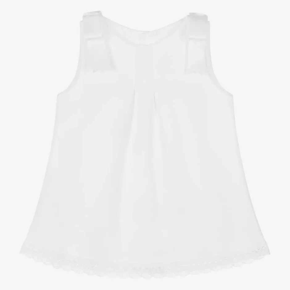 Mebi Girls White Cotton Bow Dress Outlet