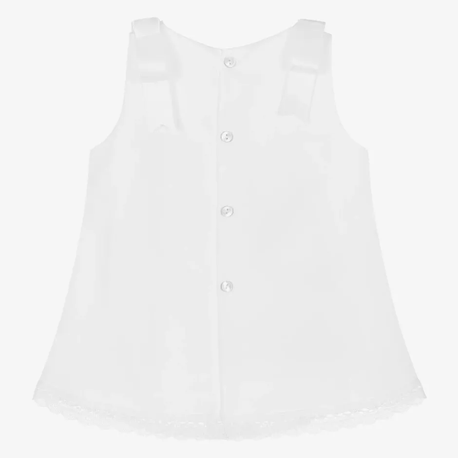 Mebi Girls White Cotton Bow Dress Outlet