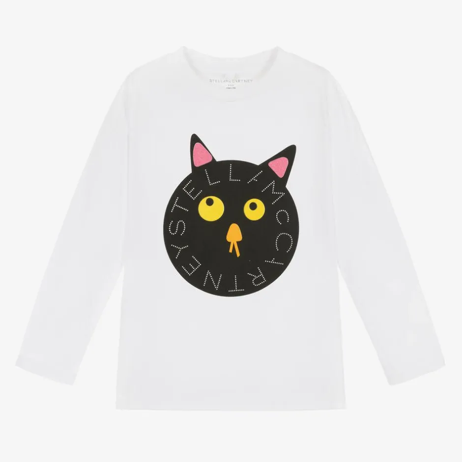 Stella McCartney Kids Girls White Cotton Cat Top Clearance