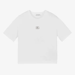 Dolce amp; Gabbana Girls White Cotton DG T-Shirt Sale