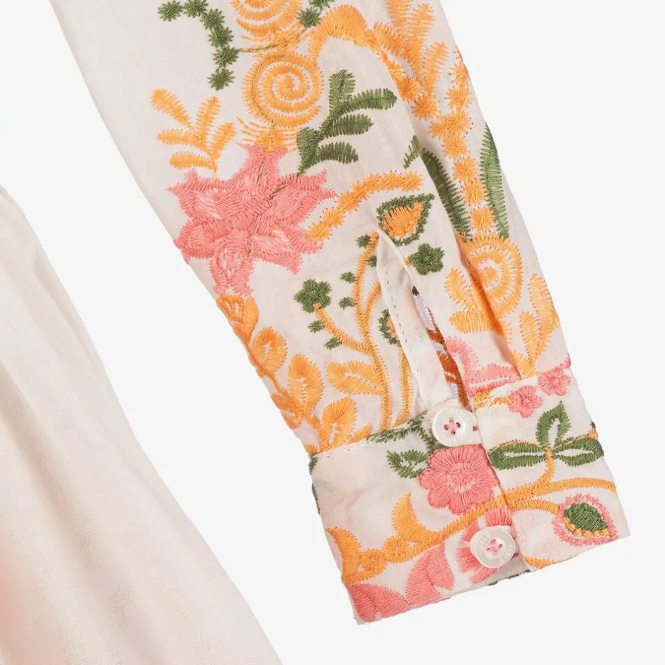 Marlo Kids Girls White Cotton Embroidered Floral Dress Discount