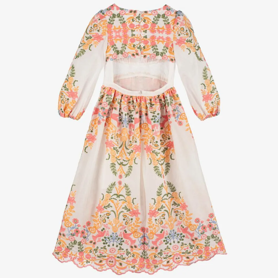 Marlo Kids Girls White Cotton Embroidered Floral Dress Best