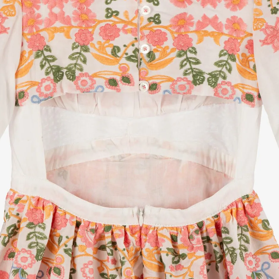 Marlo Kids Girls White Cotton Embroidered Floral Dress Best