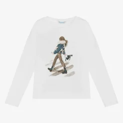 Mayoral Girls White Cotton Girl Graphic Top Sale