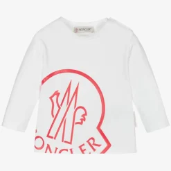 Moncler Enfant Girls White Cotton Logo Top Clearance