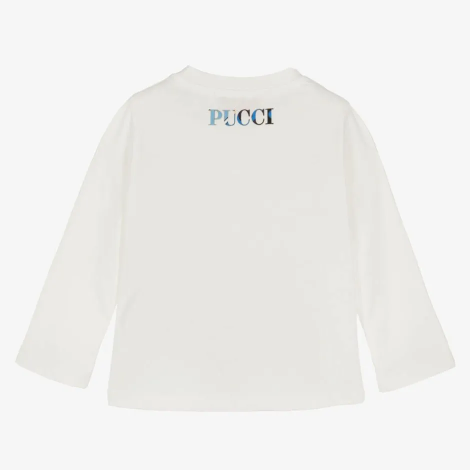 PUCCI Girls White Cotton Onde Top Discount
