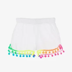 Selini Action Girls White Cotton Pom-Pom Shorts
