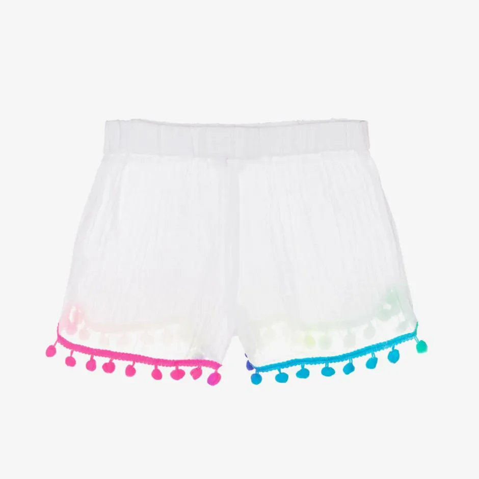 Selini Action Girls White Cotton Pom-Pom Shorts
