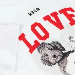 MSGM Girls White Cotton Puppy T-Shirt Outlet