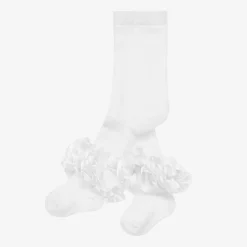 Caramelo Kids Girls White Cotton Ruffle Tights Sale