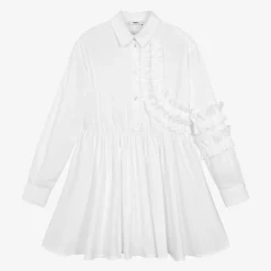 MSGM Girls White Cotton Ruffle Shirt Dress Best