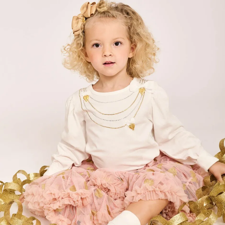 Angels Face Girls White Cotton Studded Necklace Top Snowdrop Discount