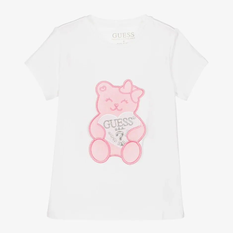 Guess Girls White Cotton Teddy Bear T-Shirt Hot