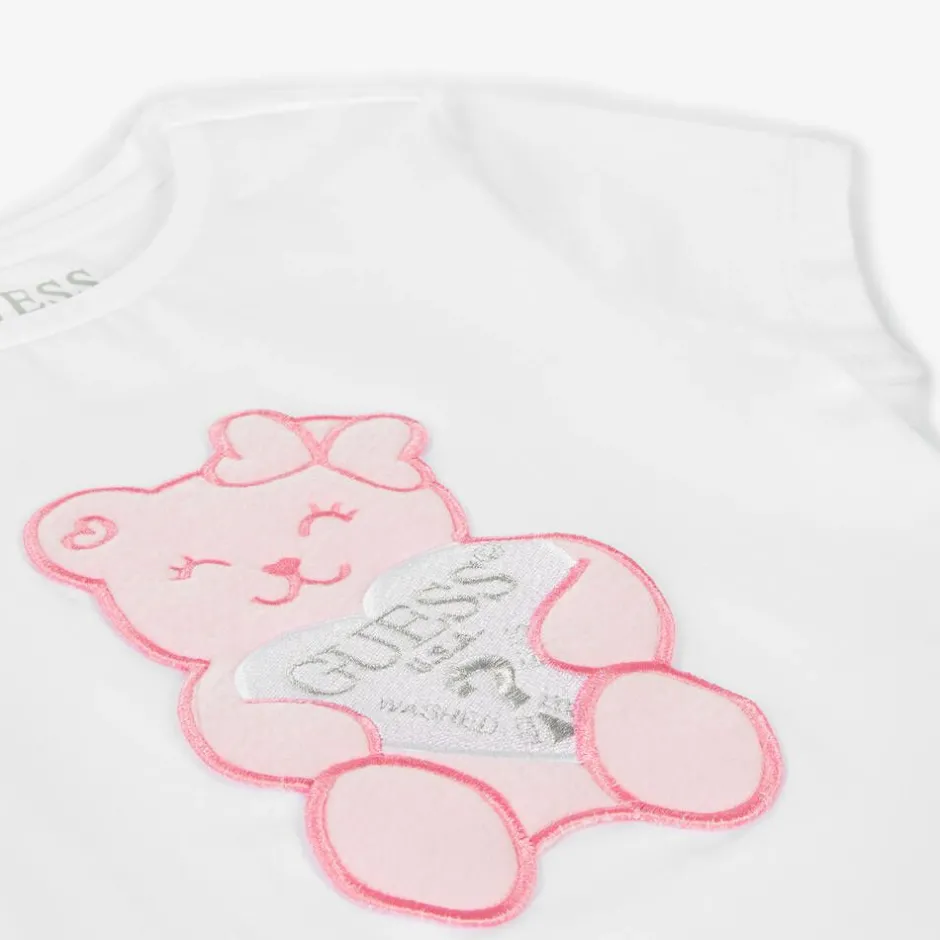 Guess Girls White Cotton Teddy Bear T-Shirt Hot