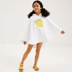 Mitty James Girls White Cotton Towelling Lemon Poncho Discount