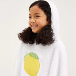 Mitty James Girls White Cotton Towelling Lemon Poncho Discount