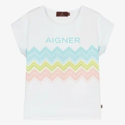 AIGNER Girls White Cotton T-Shirt Hot