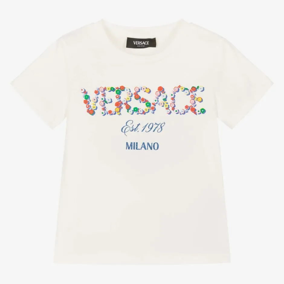 Versace Girls White Cotton T-Shirt Online