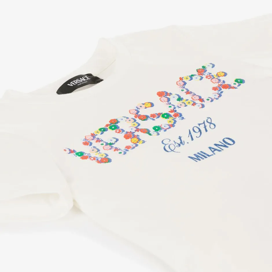 Versace Girls White Cotton T-Shirt Online