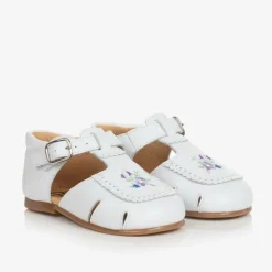 Beatrice amp; George Girls White Embroidered Floral Leather Shoes Discount