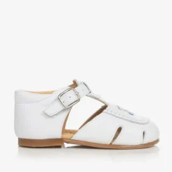 Beatrice amp; George Girls White Embroidered Floral Leather Shoes Discount