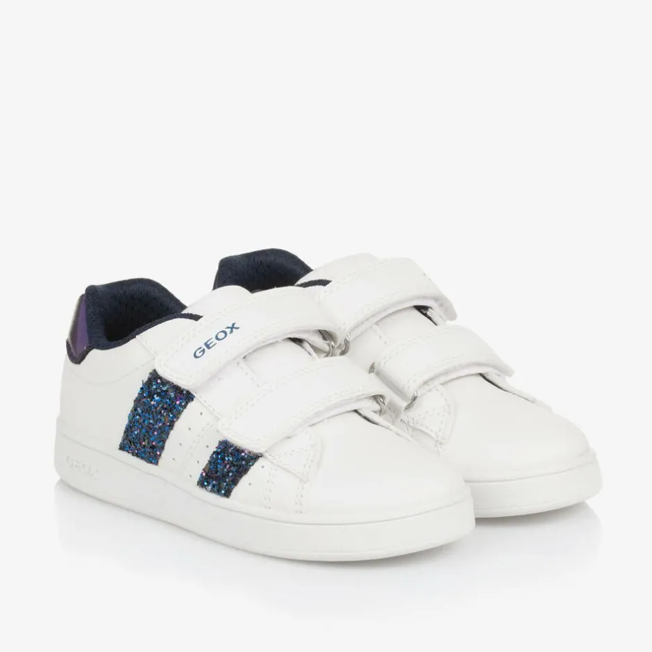 Geox Girls White Faux Leather Glitter Trainers Outlet