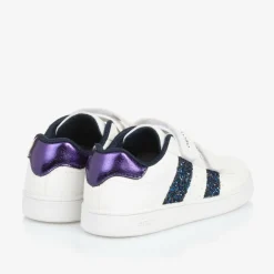 Geox Girls White Faux Leather Glitter Trainers Outlet