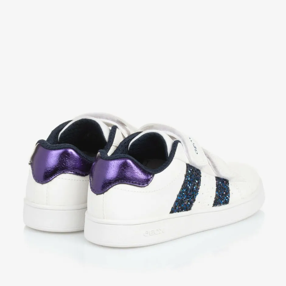 Geox Girls White Faux Leather Glitter Trainers Outlet