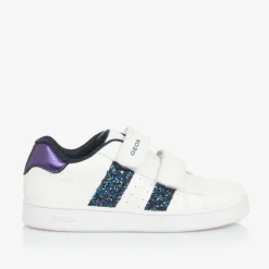 Geox Girls White Faux Leather Glitter Trainers Outlet