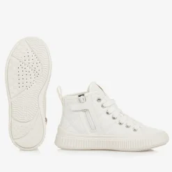 Geox Girls White Faux Leather Quilted Trainers Discount