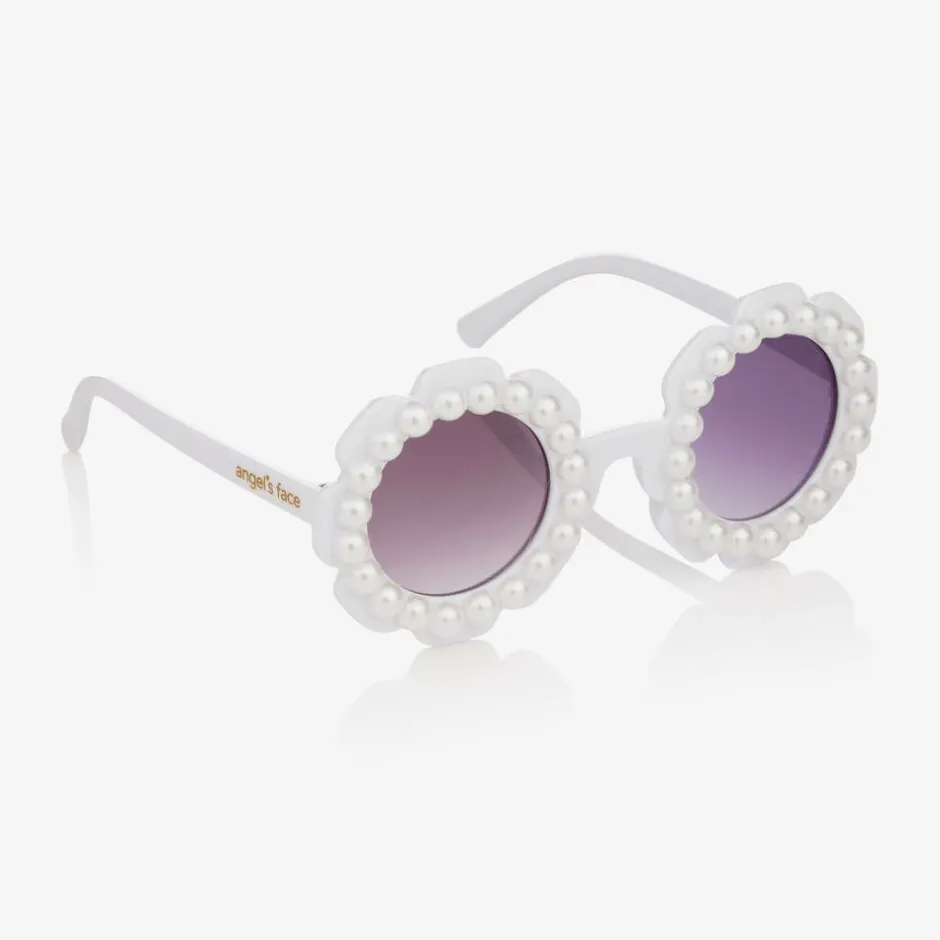 Angels Face Girls White Floral Pearl Sunglasses Discount