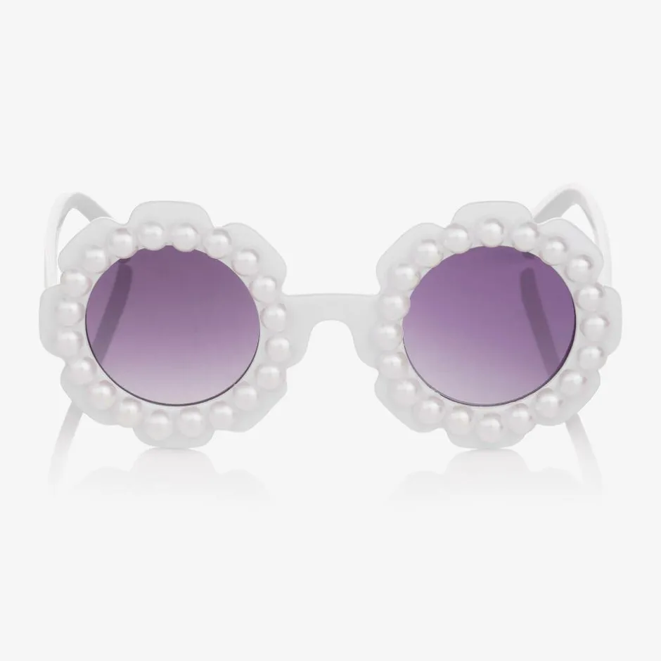 Angels Face Girls White Floral Pearl Sunglasses Discount