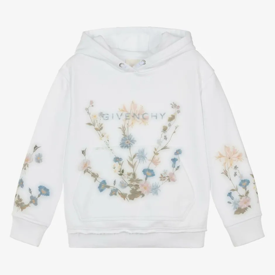 Givenchy Girls White Flower Print Cotton Hoodie New