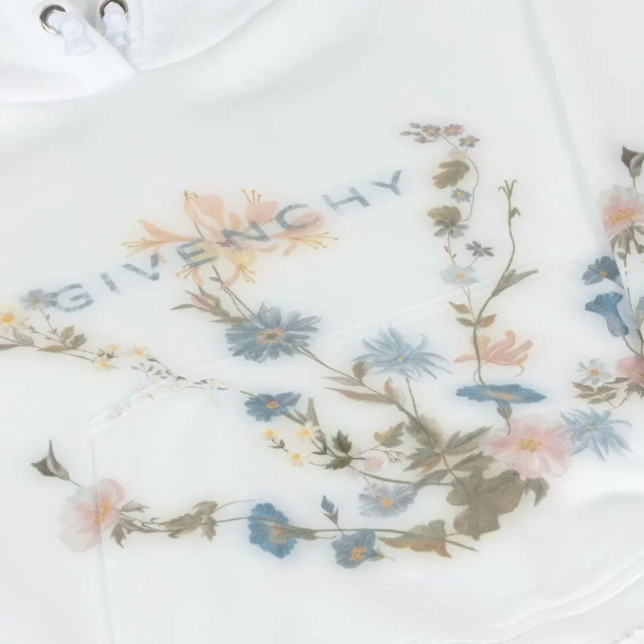 Givenchy Girls White Flower Print Cotton Hoodie New