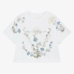 Givenchy Girls White Flower Print Cotton T-Shirt New