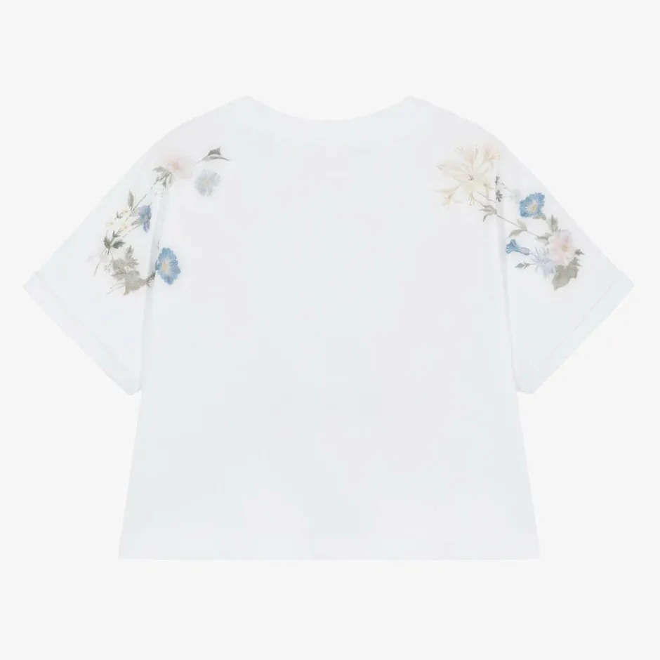 Givenchy Girls White Flower Print Cotton T-Shirt New