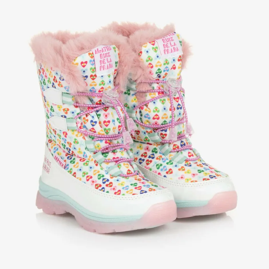 Agatha Ruiz de la Prada Girls White Heart Print Snow Boots Online