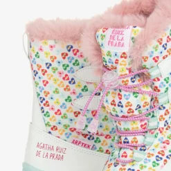 Agatha Ruiz de la Prada Girls White Heart Print Snow Boots Online
