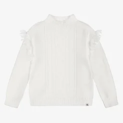 Boboli Girls White Knitted Cable Jumper Hot