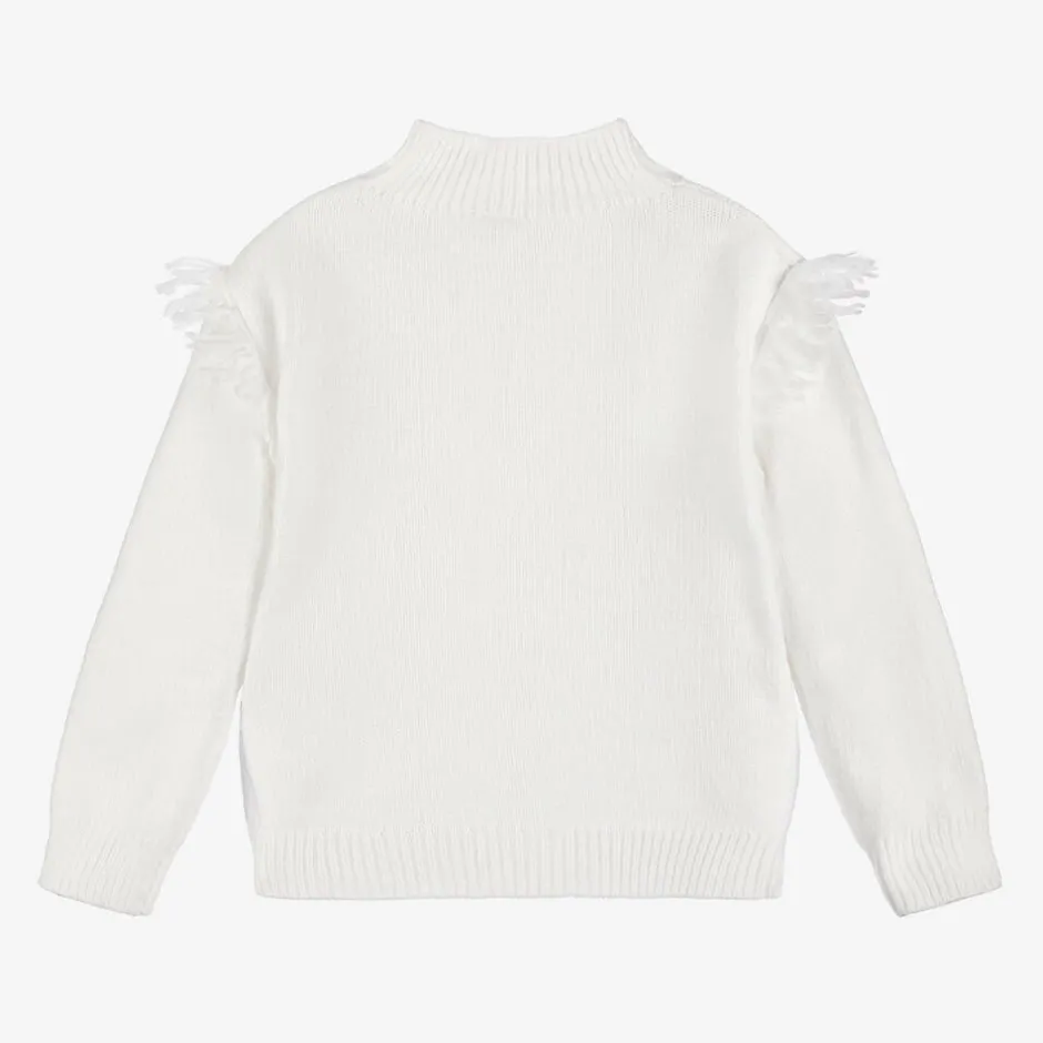 Boboli Girls White Knitted Cable Jumper Hot