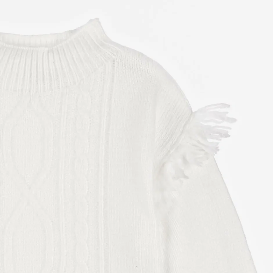 Boboli Girls White Knitted Cable Jumper Hot