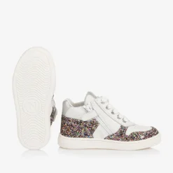 Naturino Girls White Leather & Glitter Trainers New