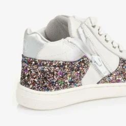 Naturino Girls White Leather & Glitter Trainers New