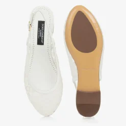 Dolce amp; Gabbana Girls White Leather & Mesh Slingback Pumps New